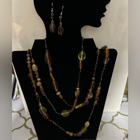 Vintage Art Deco Amber Tones Glass Bead Necklace approximately 60 INS pre-owned - Picture 2 of 5